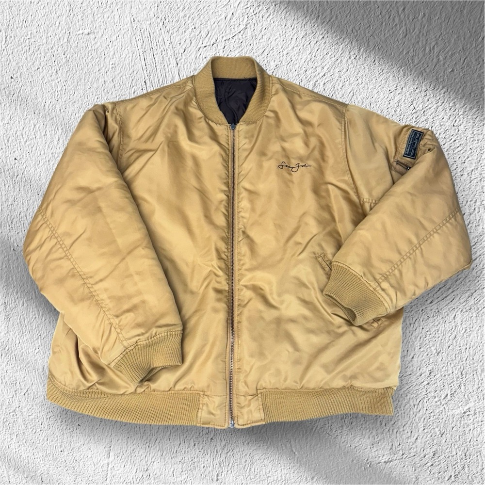 Vintage Sean John Men XL Brown Reversible Bomber Jacket Zipped Authentic Aviator